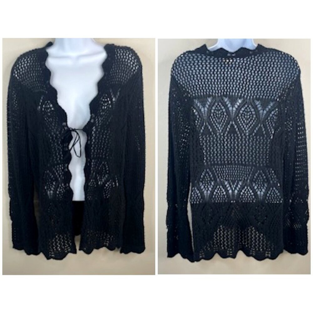 Vintage Whimsigoth Dark Fairy Grunge Open Crochet Cardigan Sweater‎ Large Witchy